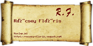 Récsey Flóris névjegykártya